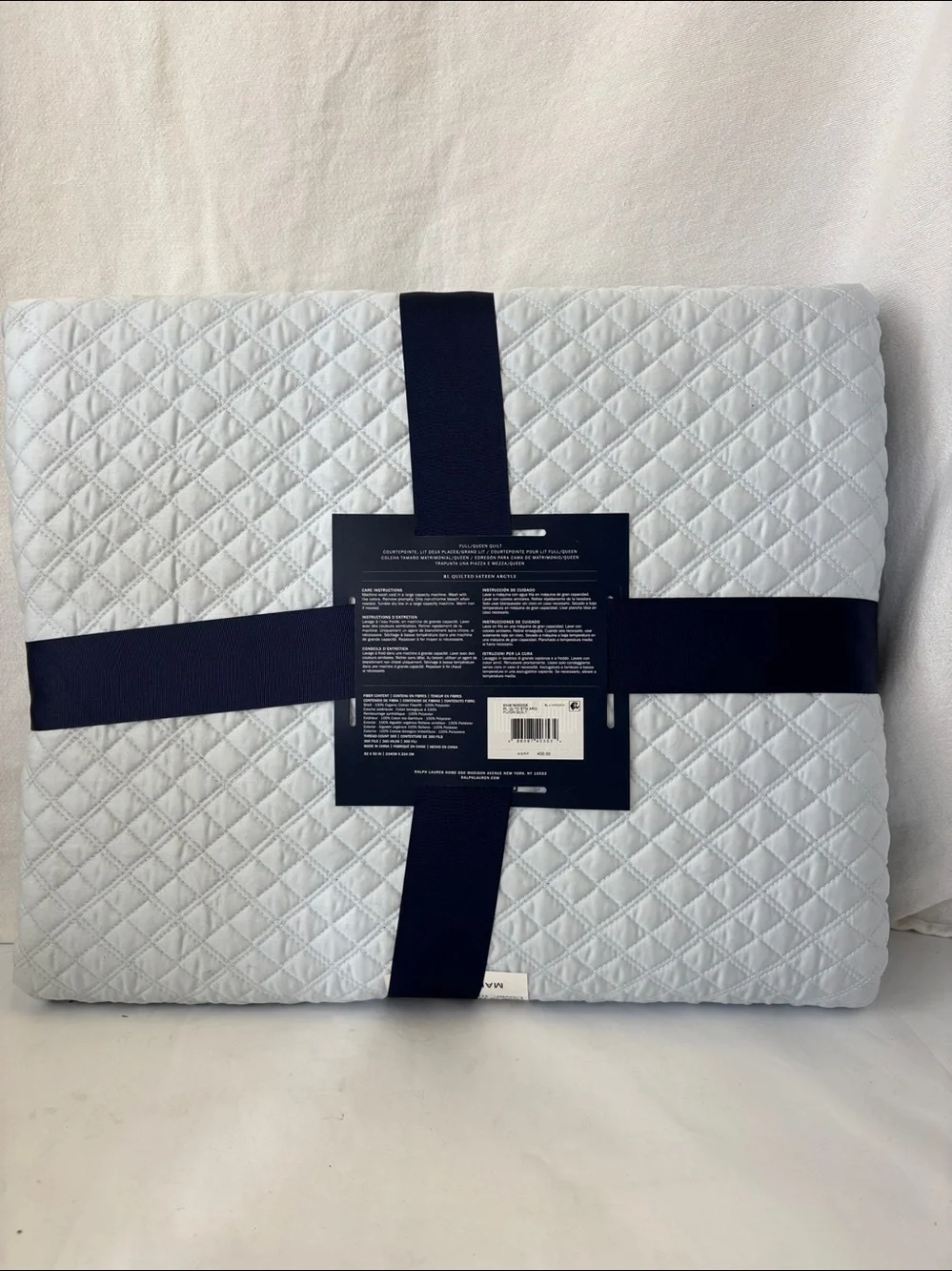 Ralph Lauren Sateen Argyle Quilt, Full/Queen Blue Hyacinth